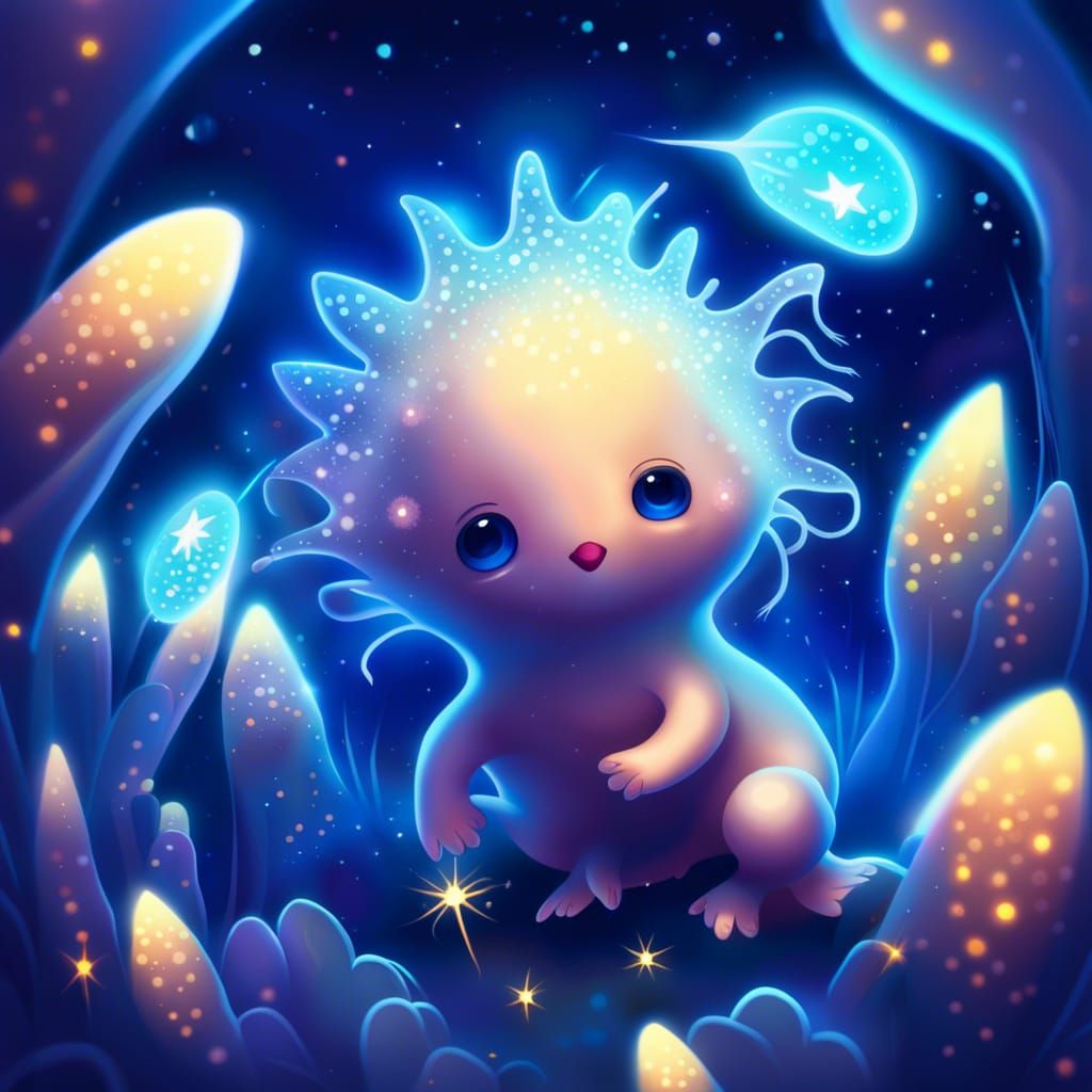 Cute_adorable_Nudibranchs_cub_on_emerging_from_bioluminescent_ethereal_enchanted_dark_blue_space_void_portal, beautiful_...