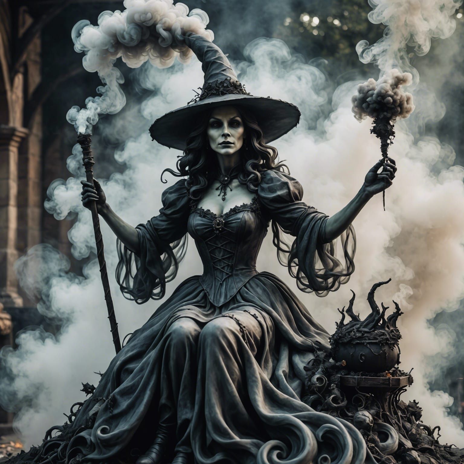 Ethereal Smoke Witch Sculpture