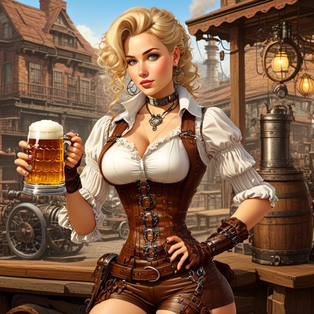 Steampunk Beauty with Beer and Silver Jewelry