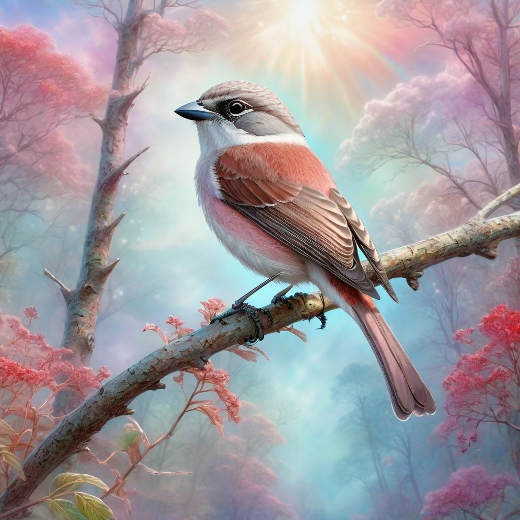 Red-Backed Shrike in Ethereal Fantasy Forest