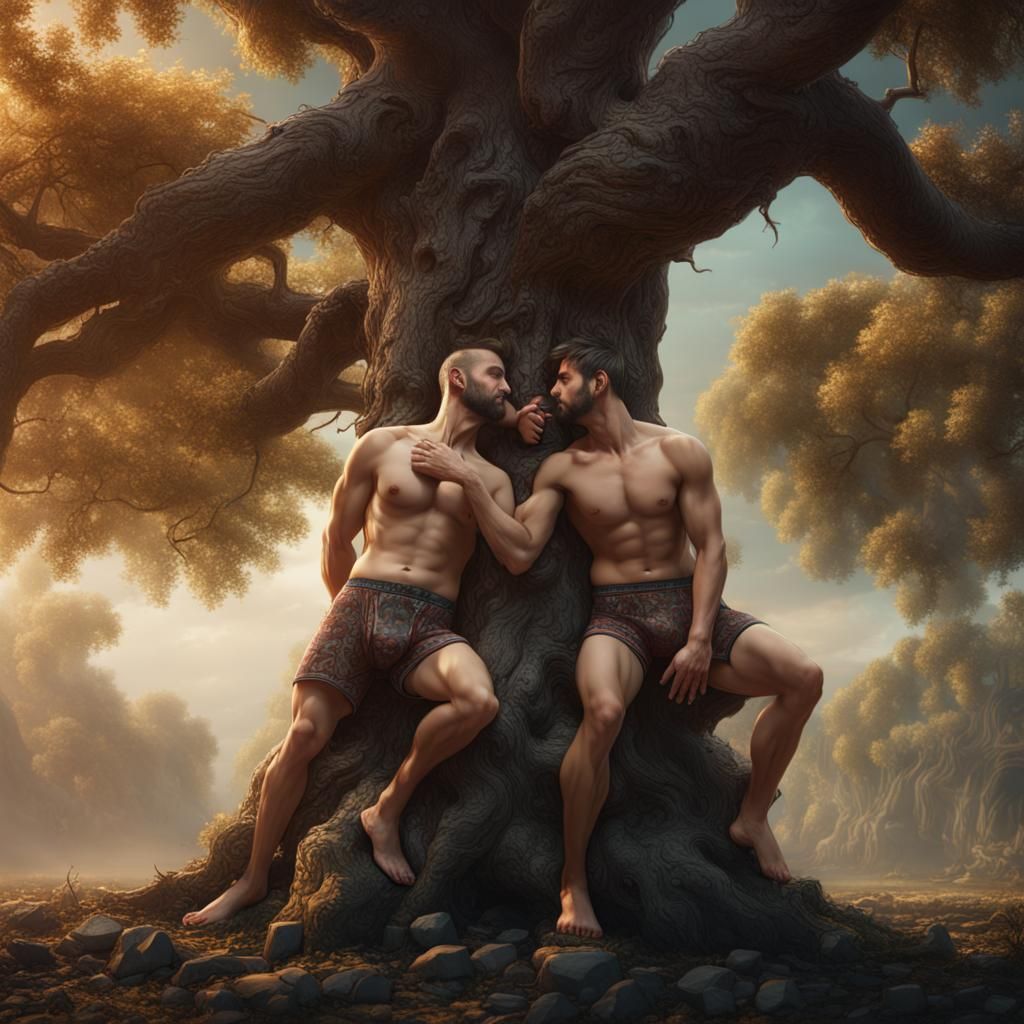 Two Men Kissing: A Detailed Matte Painting