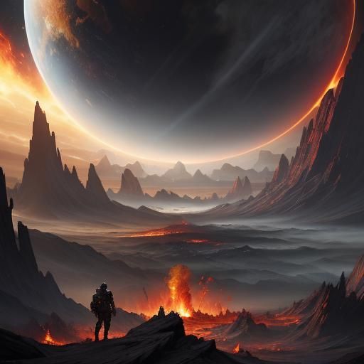 Fiery Planet Ablaze: A Digital Matte Painting