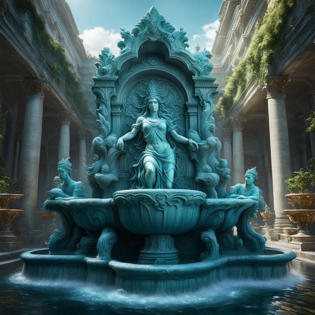 Goddess Bath Fountain: Detailed Matte Painting