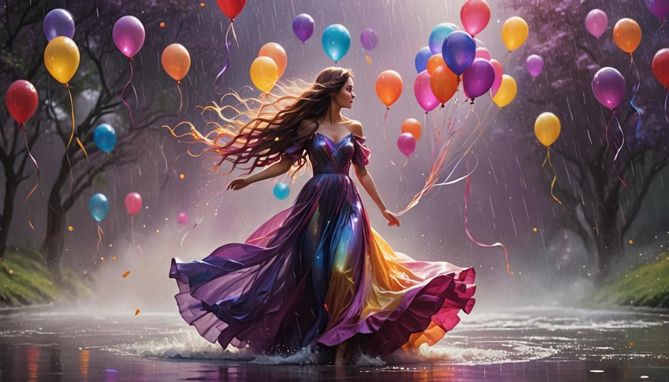 Woman in Iridescent Gown with Balloons Digital Art