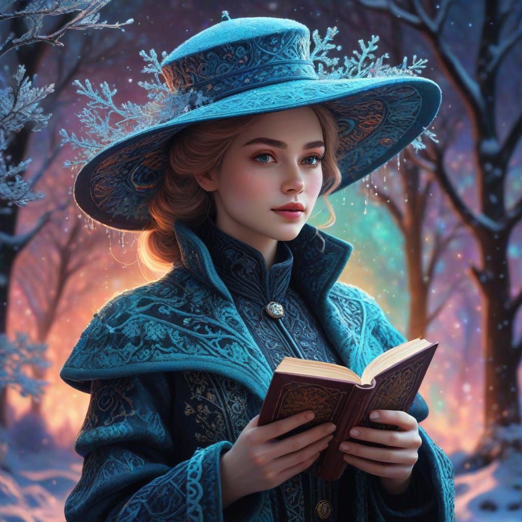 Victorian Winter Goddess in Cosmic Dreamscape