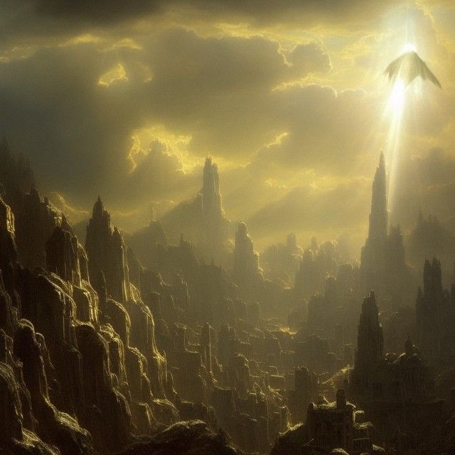 Elemental Fortress in Heavenly Light, Detailed Matte Paintin...