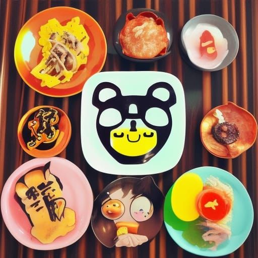 Anime Breakfast with Animal Guests in Synthwave Style