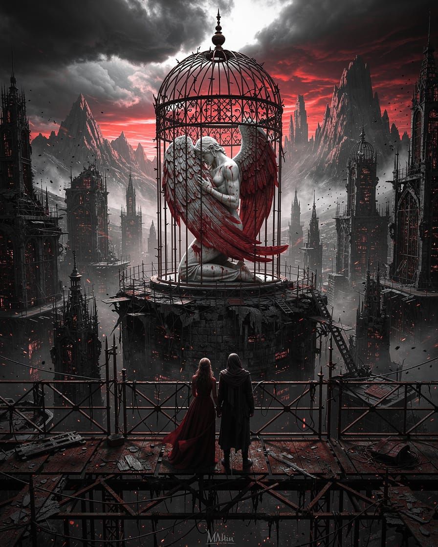 Dark Fantasy Art: Trapped Angel in City