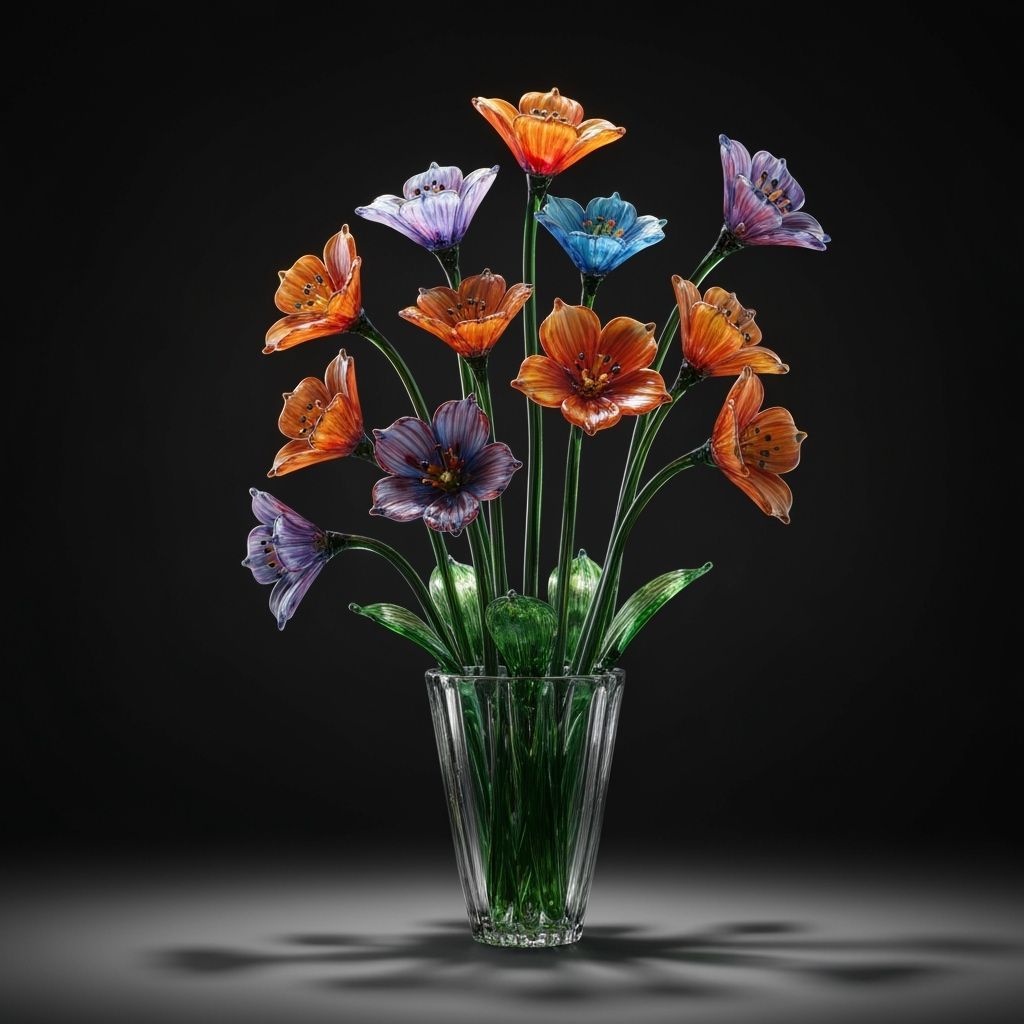 Vibrant Glass Flower Sculpture on Dark Backdrop