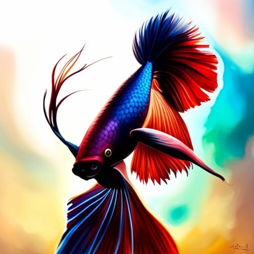 Colorful Siamese Fighting Fish Graffiti Art