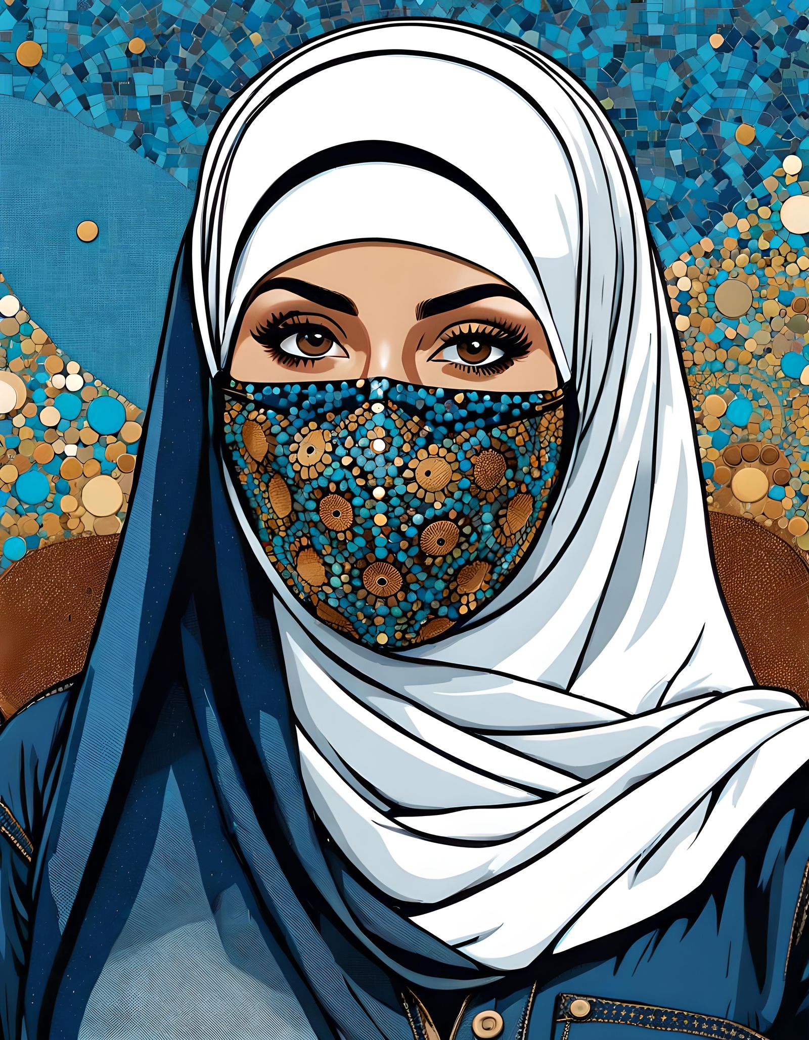 Mosaic Portrait of Hijabi Woman in Expressionist Pop Art