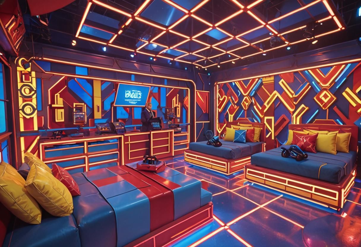 Retro-Futuristic Game Show with Sleek Bed Prize