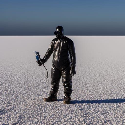 Latex Figure in Gas Mask on Salt Flats