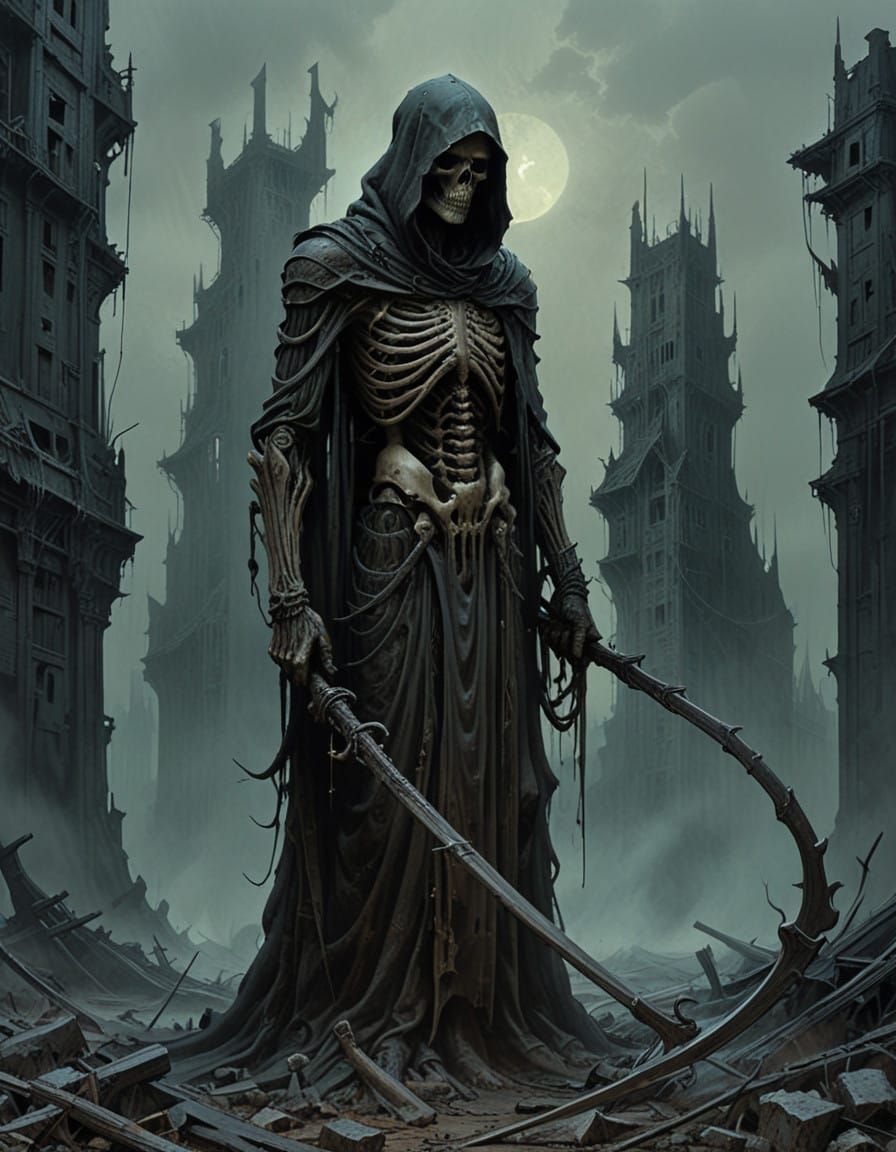 Dark Biomechanical Grim Reaper with Escaping Soul