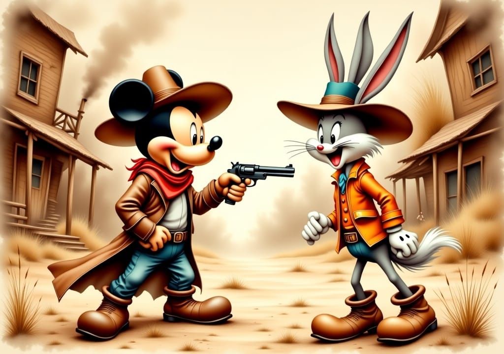Mickey Mouse vs Bugs Bunny Cowboy Shootout
