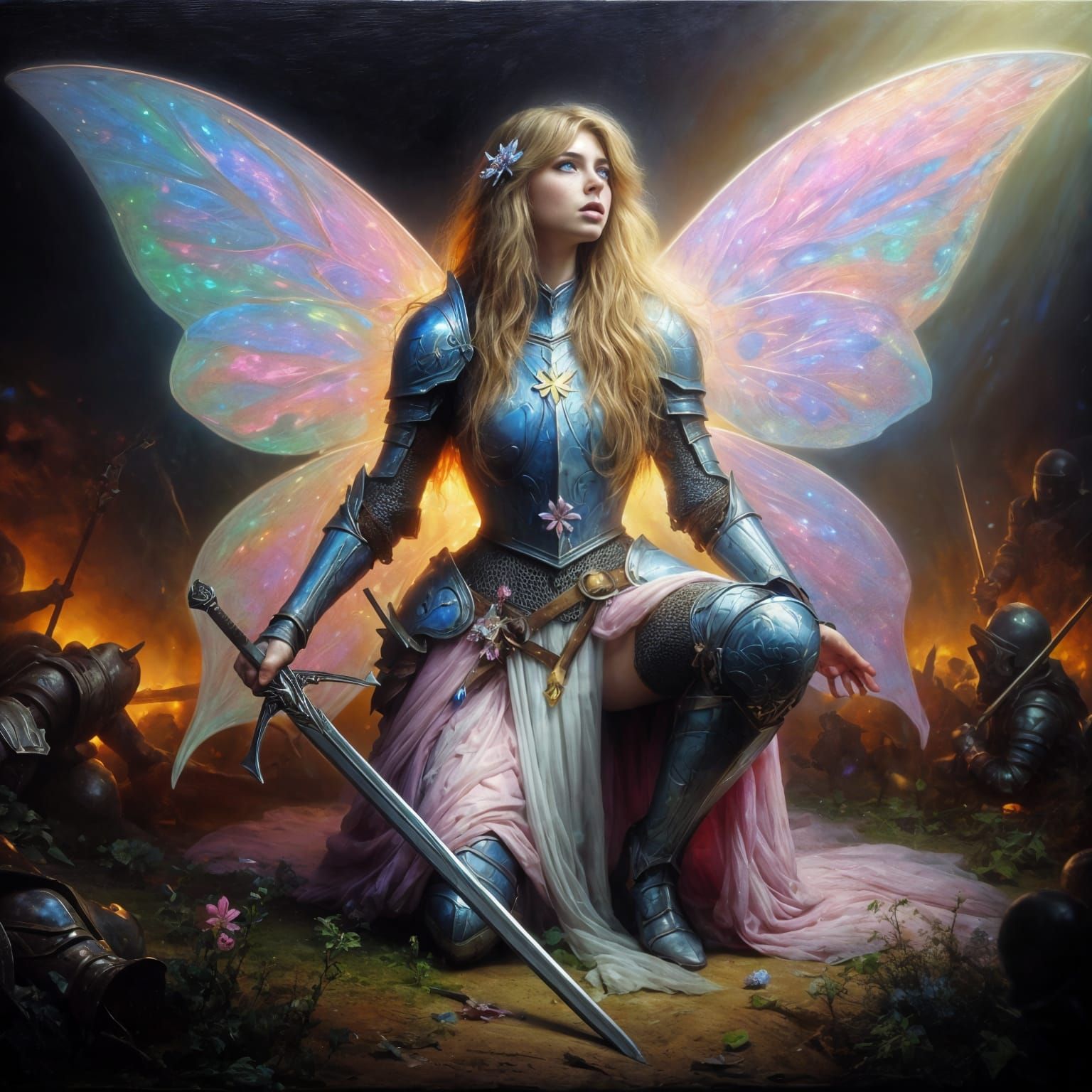 Fairy Paladin in Dramatic Oil Painting Style