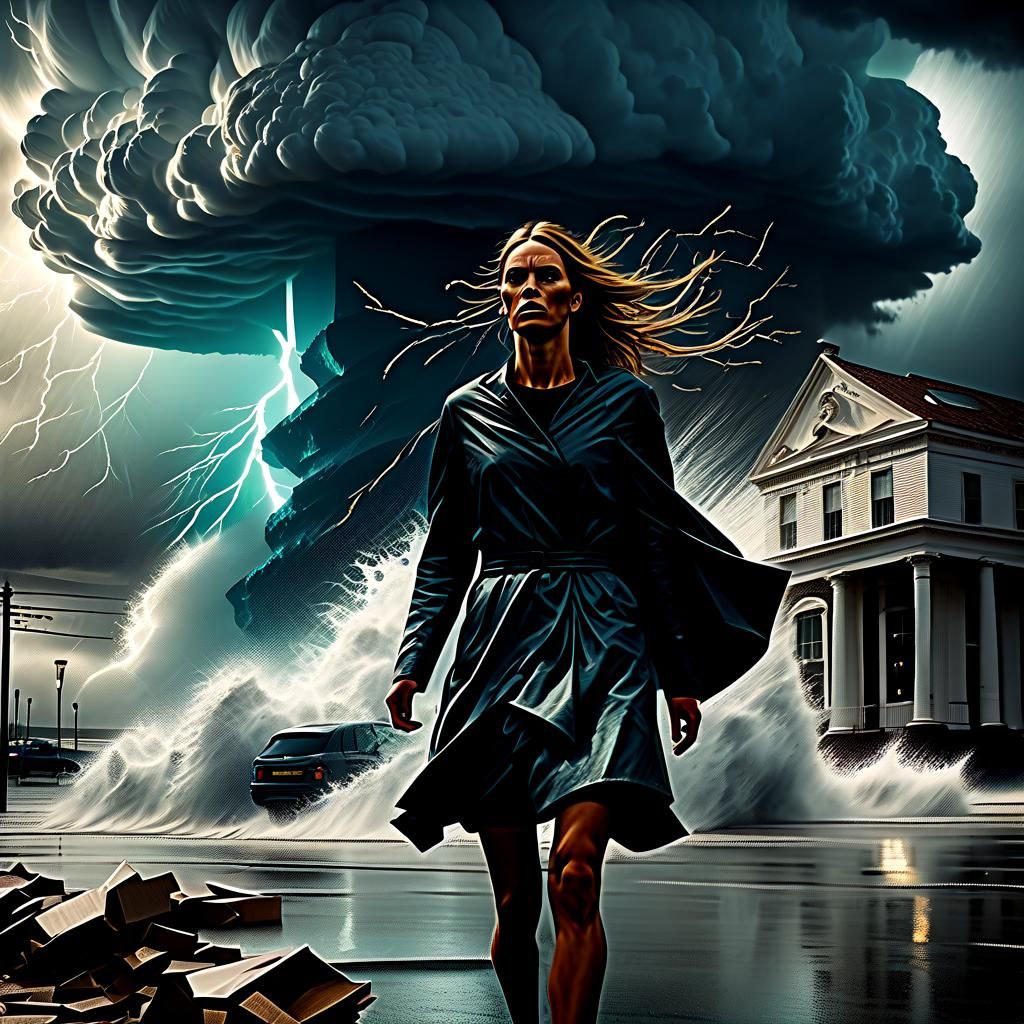 Girl in Wind's Grasp: Epic Digital Matte Painting