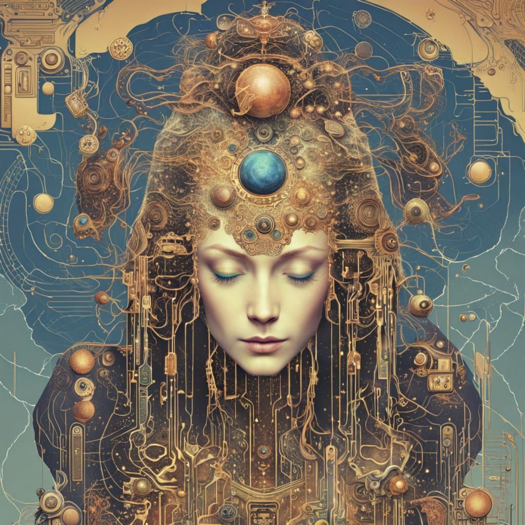 Weeping Android Covered in Astral Circuitry