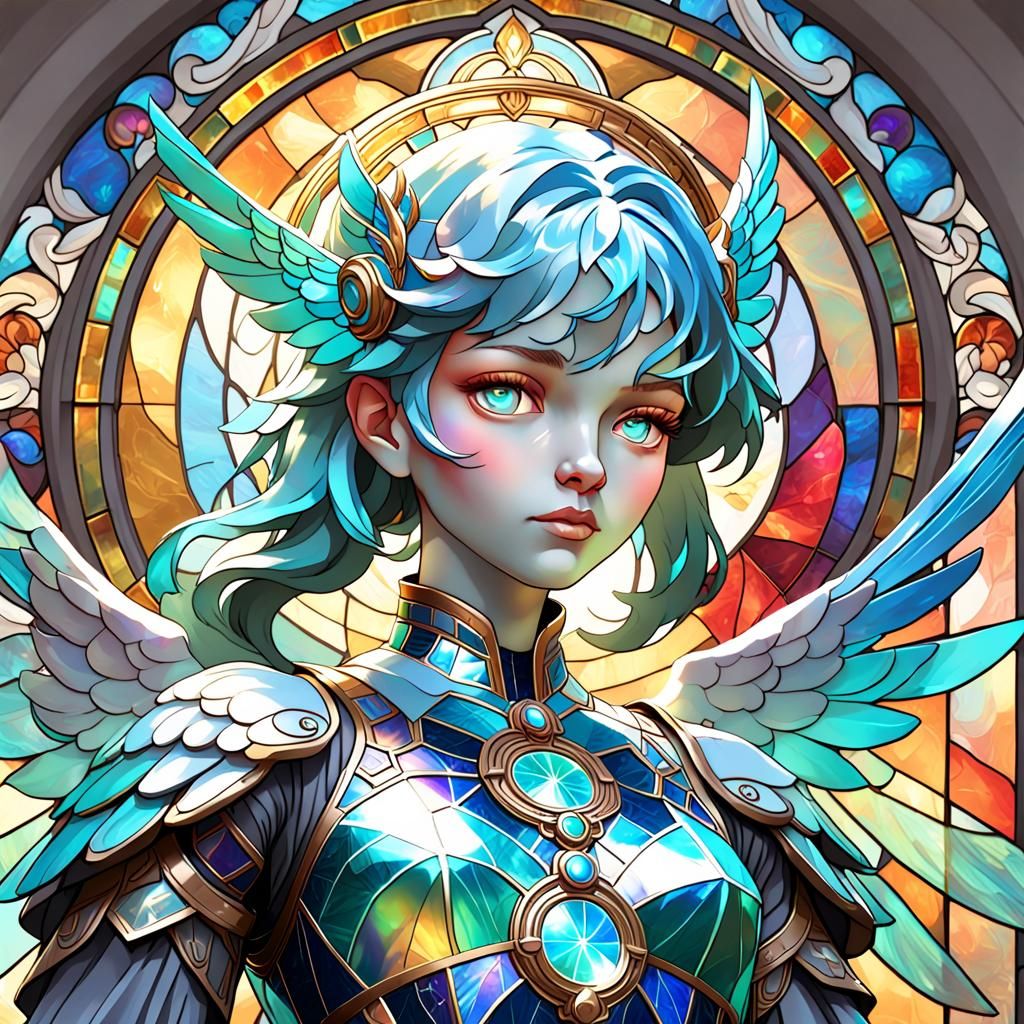 Iridescent Marble Statue with Wings and Halo