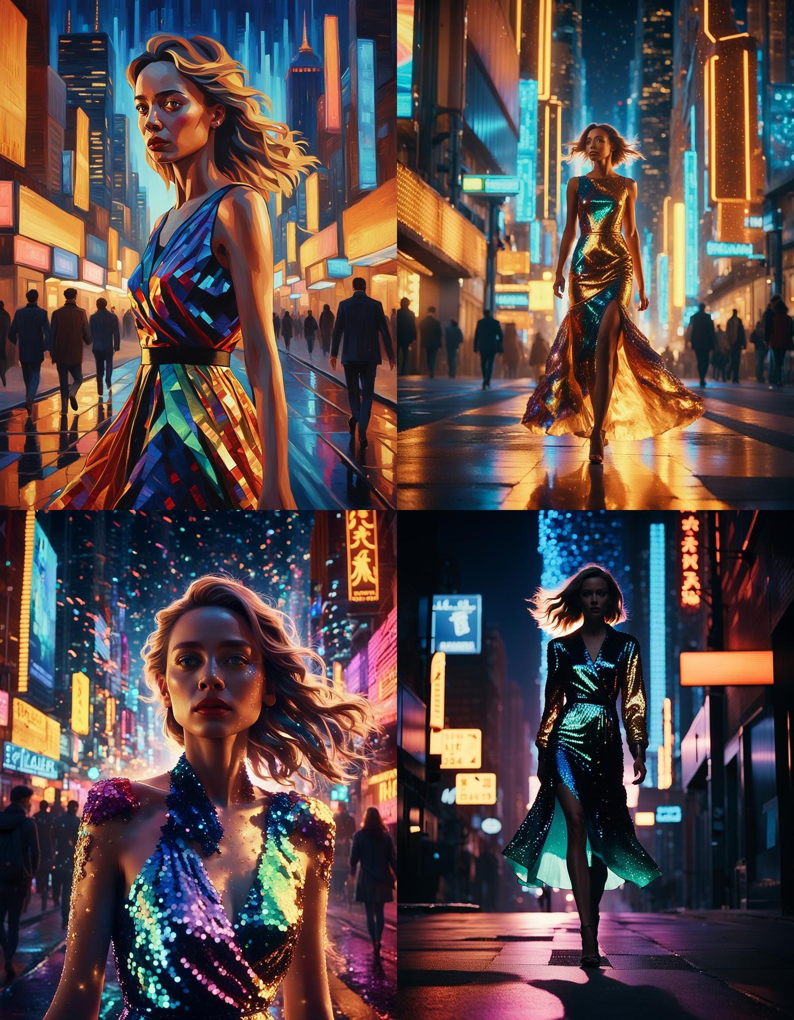 Woman in City Lights at Night