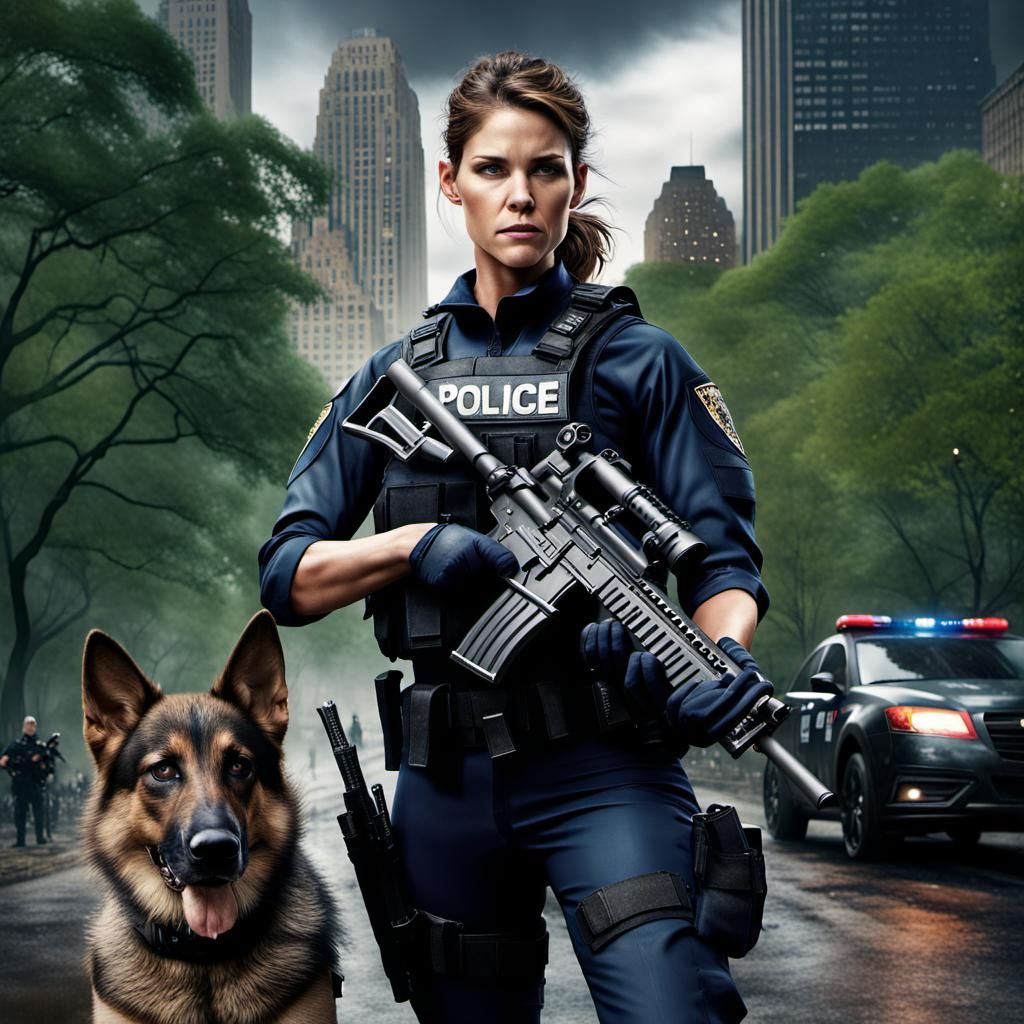 NYPD Detective in Central Park Storm: Digital Painting