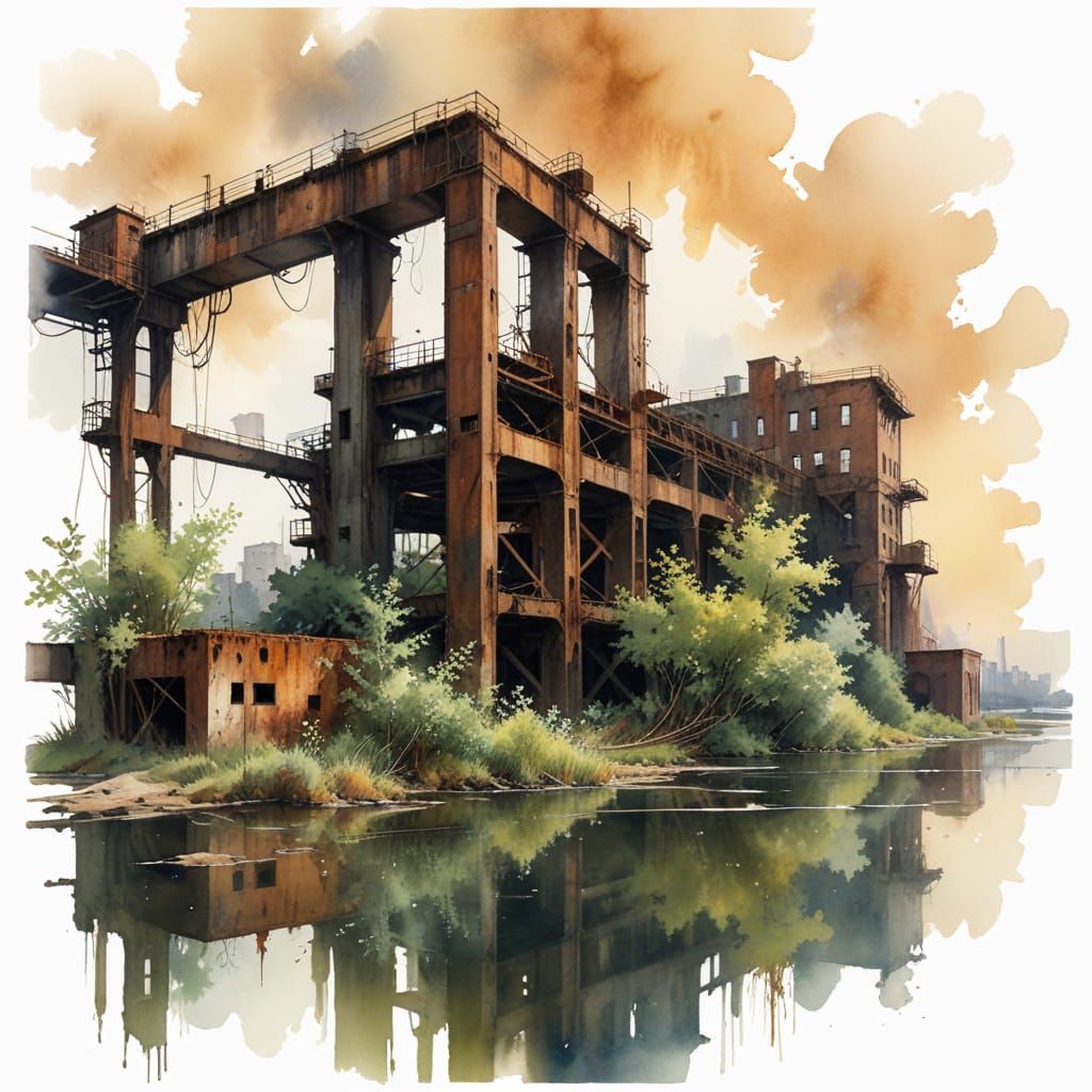 Abandoned Industrial Landscape Transformed by Nature