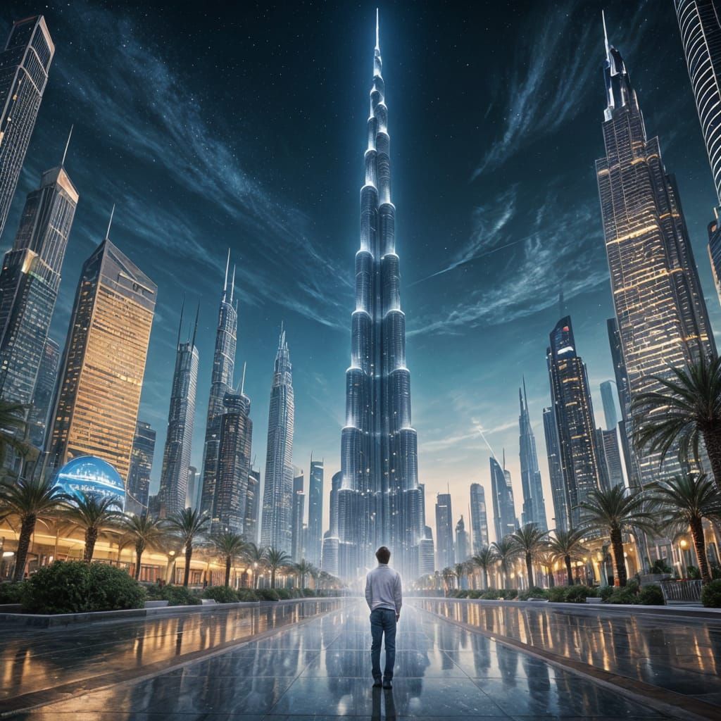 Enchanted Dubai Night Scene with Burj Khalifa