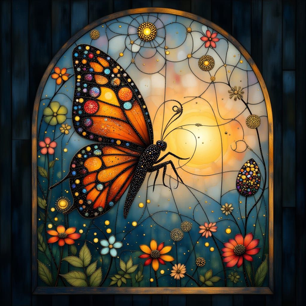 Stained Glass Butterfly in Whimsical Dreamlike Fantasy