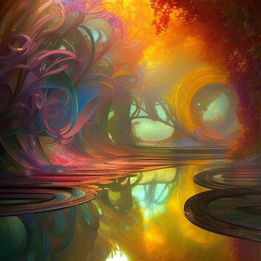 Stained Glass Landscape in Hyperdetailed Digital Art