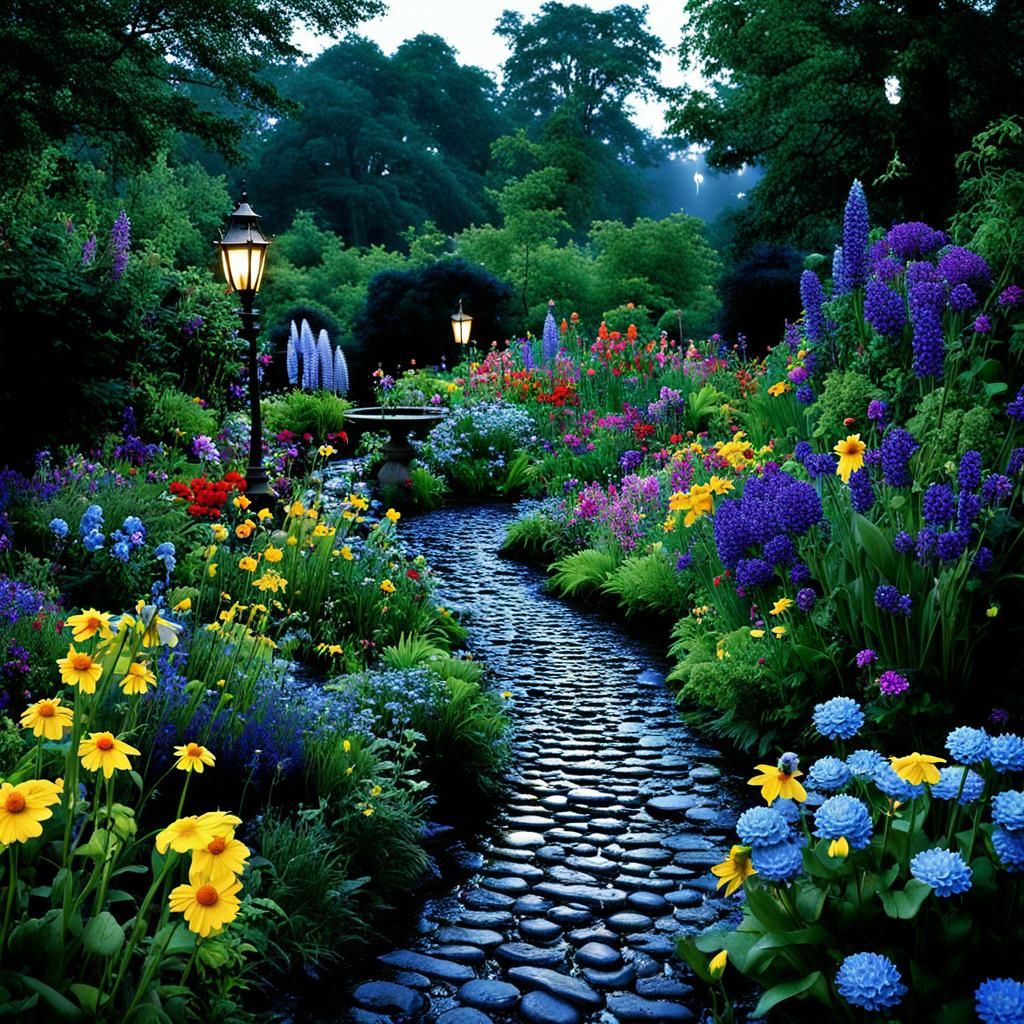Magical Moonlit English Garden at Night