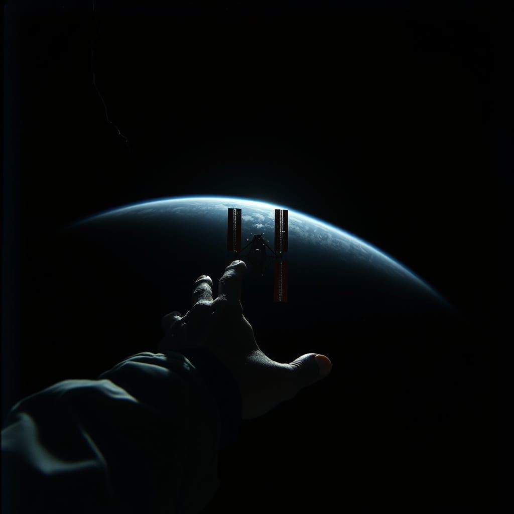 Astronaut's Lonely Reach into Cosmic Blackness