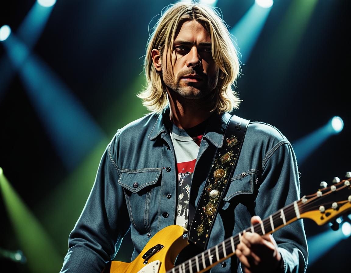 Kurt Cobain Hyperrealistic Portrait on Stage
