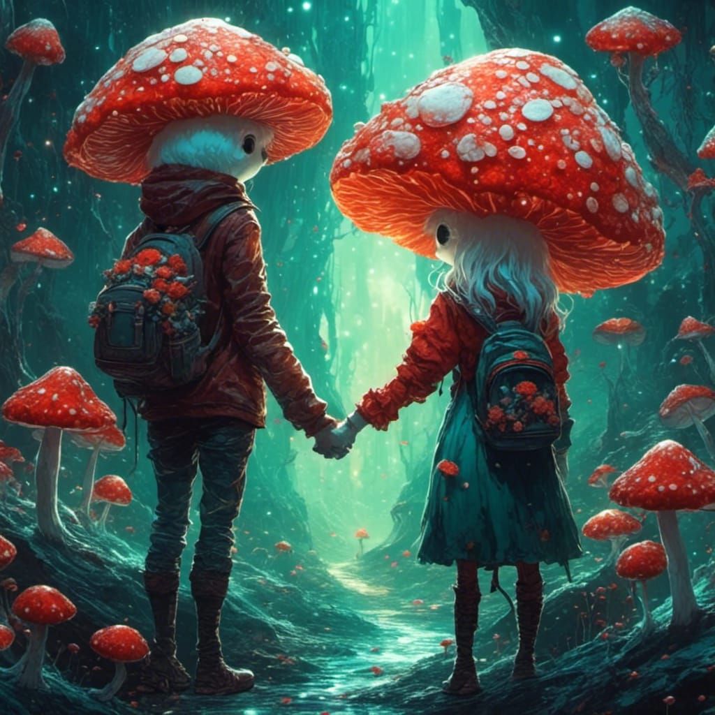 Valentines Mushroom Couple Holding Hands