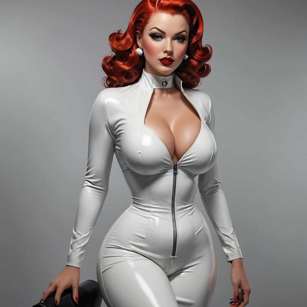 Hyperrealistic Pinup Woman in White Latex