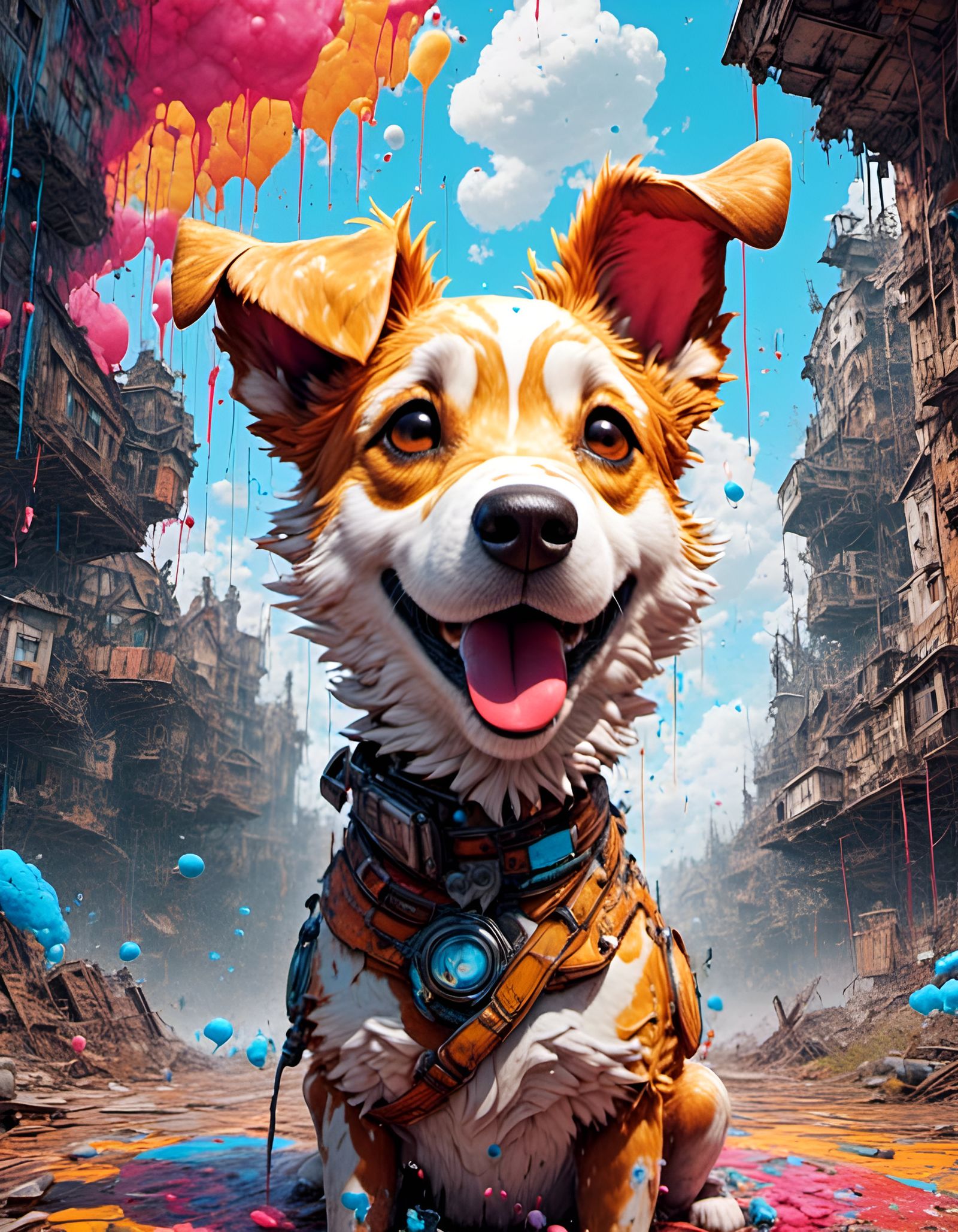 Cute Dog in Borderlands Style with Oil Effects