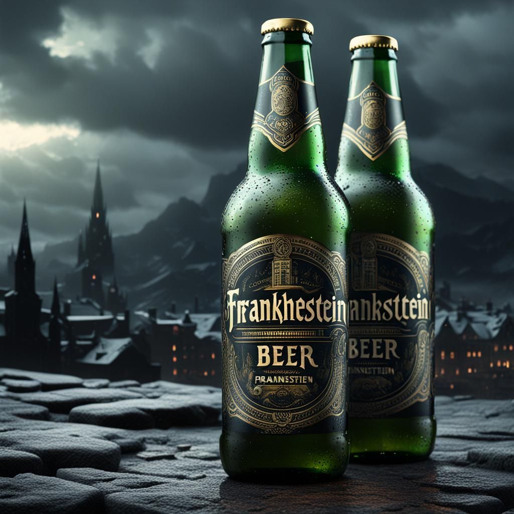 Frankenstein Beer Bottle in Digital Painting Style