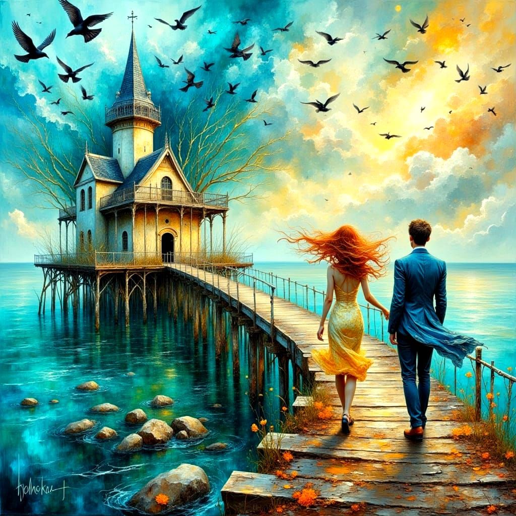 Starlings Fly: Impasto Oil Painting Dreamscape