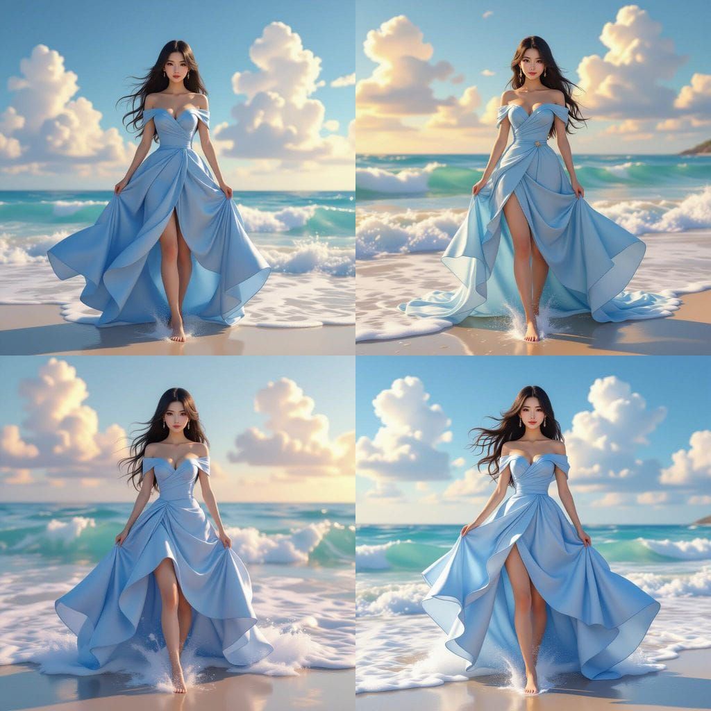 Elegant Asian Lady in Flowing Gown, Digital Art