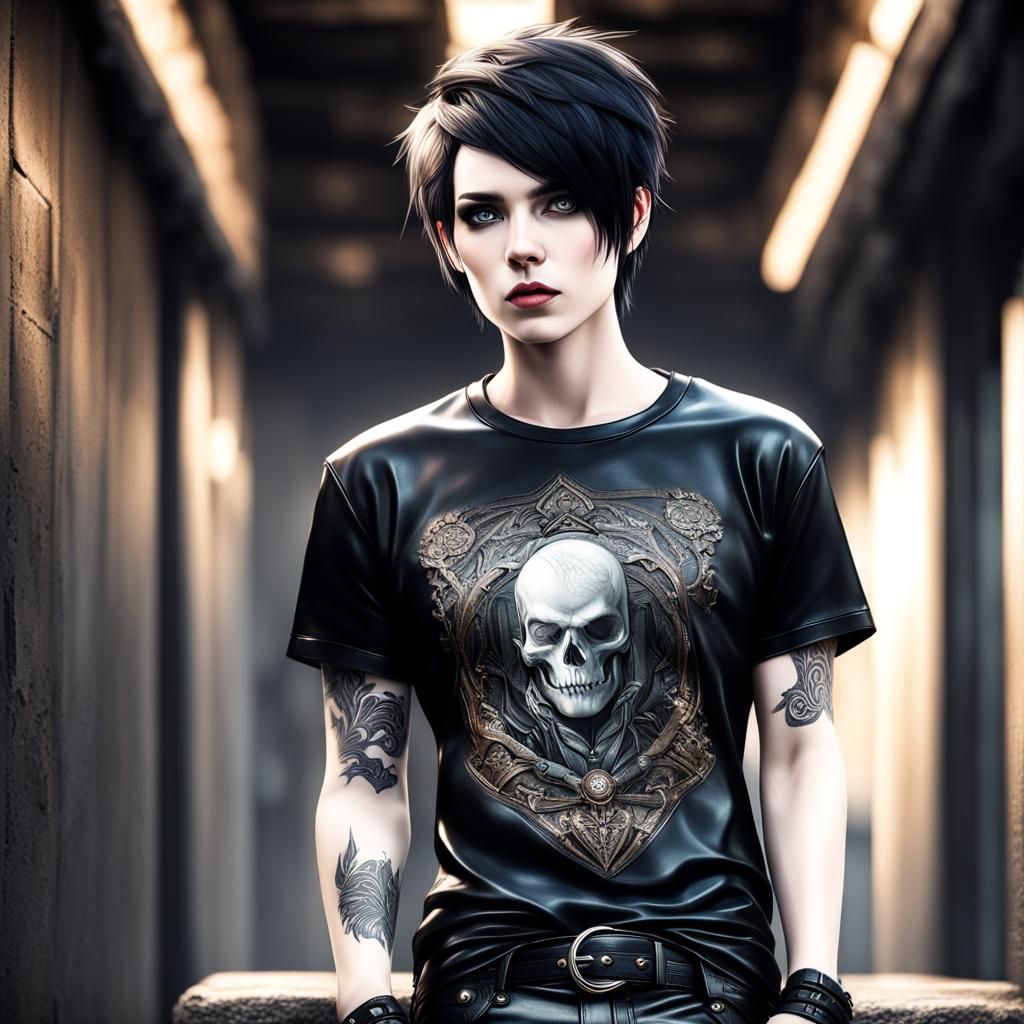 Hyperrealistic Image of Androgynous Emo Youth