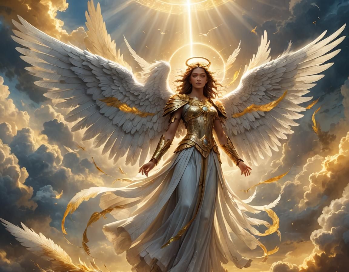 Majestic Six-Winged Angel in Golden Light