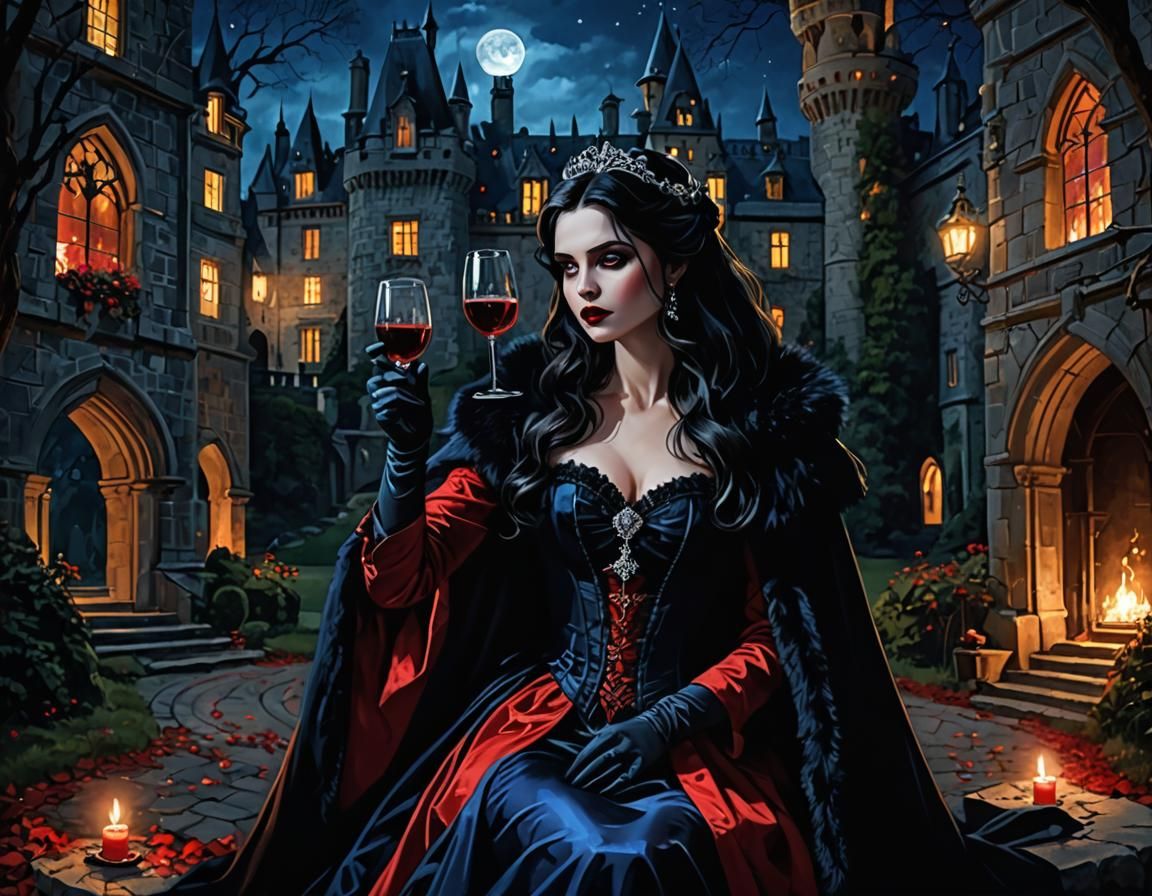 Lady Vampire in Castle at Night