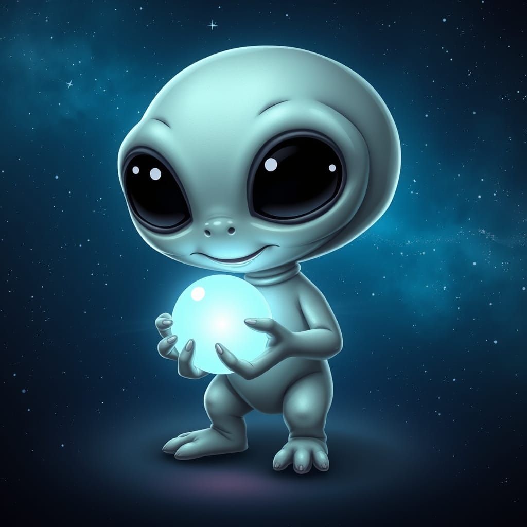 Science Fiction Alien with Glowing Orb in Nebula