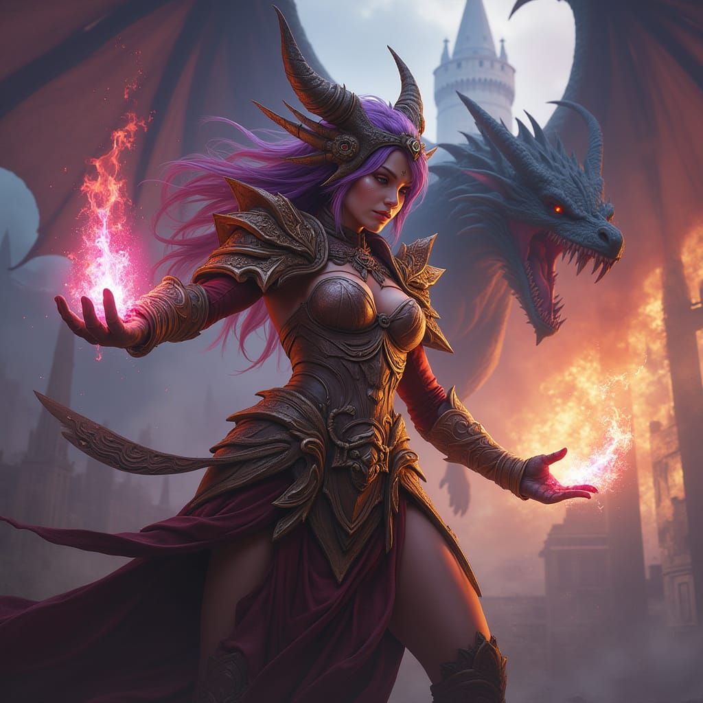 Epic Fantasy Draenei Shaman Battles Dragon in Stormwind Cast...