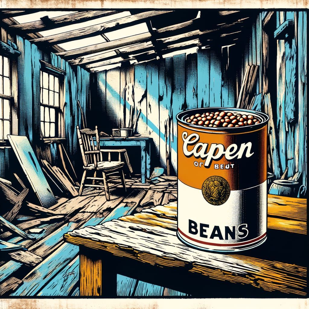 Rusty Bean Can in Dilapidated Shack: Pop Art