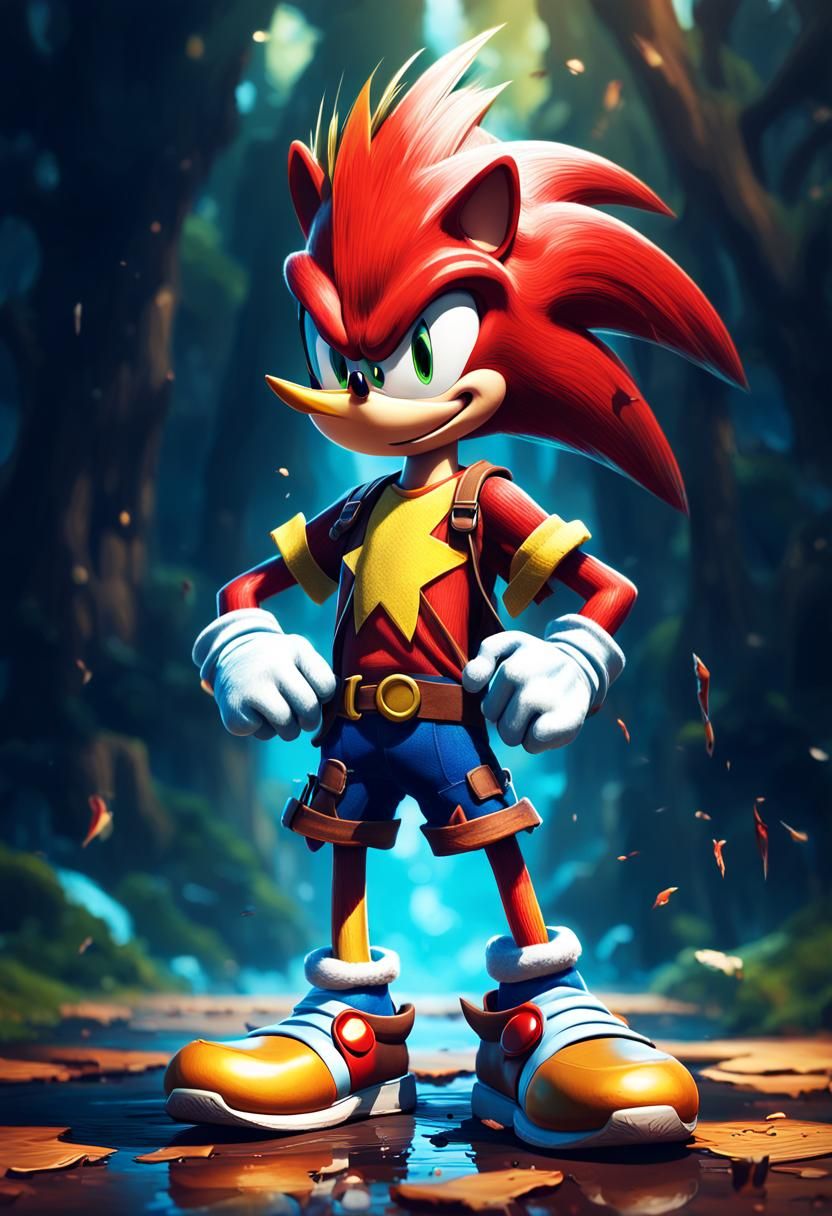 Sonic as Woody Woodpecker: Detailed Digital Art