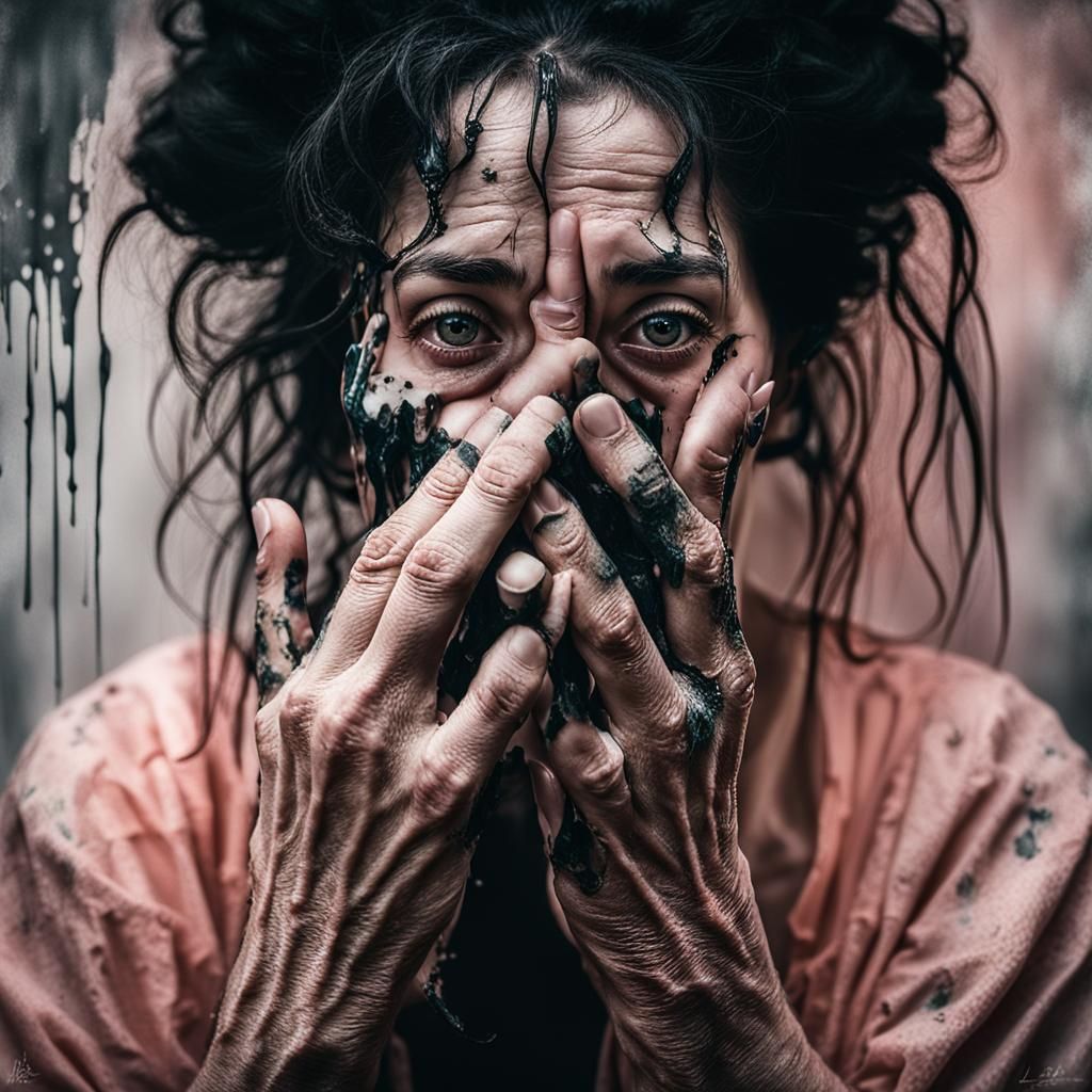 Mysterious Woman Portrait with Flowing Dark Hair