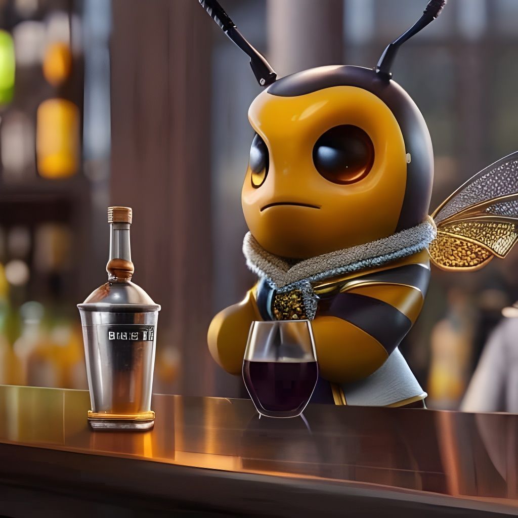 Sad Bee Drinking Nectar: Detailed Digital Art