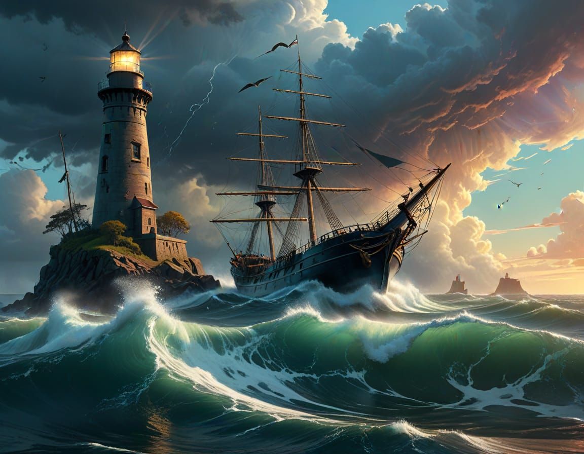 Majestic Weathered Sailing Vessel in Turbulent Ocean