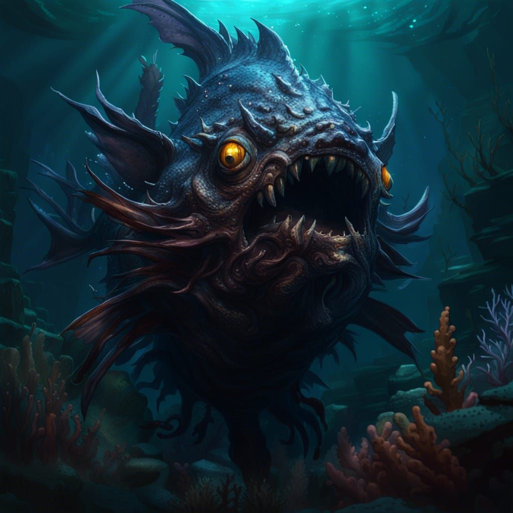 Demon Fish Monster in Dark Fantasy Style