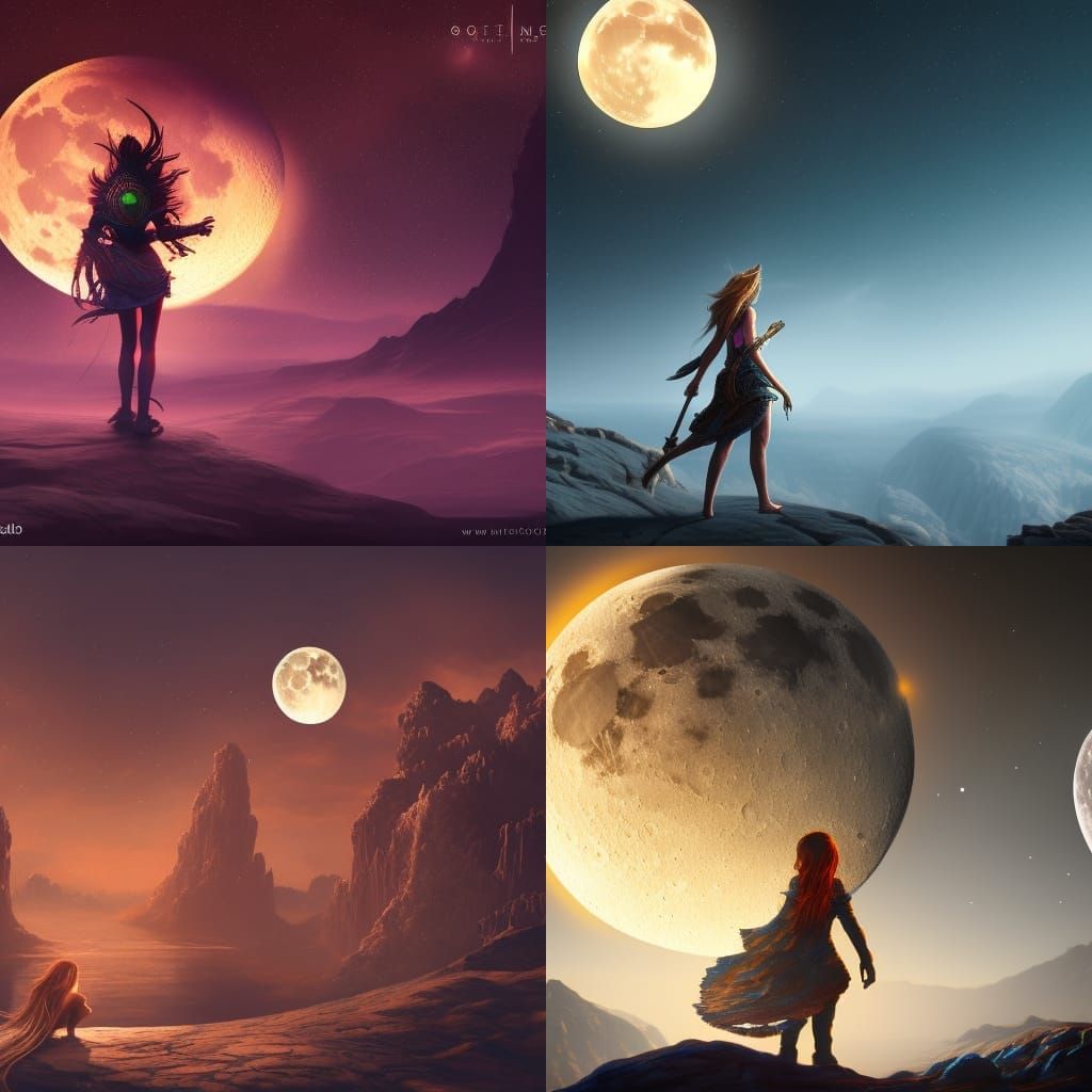 Girl Before Moon: Detailed Matte Painting